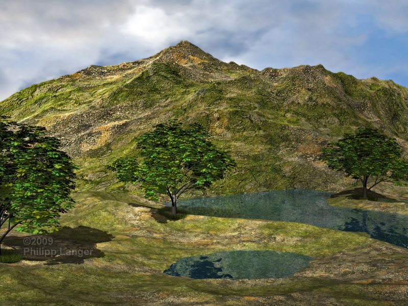 Hügellandschaft mit Bäumen und Tümpeln / Hilly Landscape with Ponds and Trees / 2009